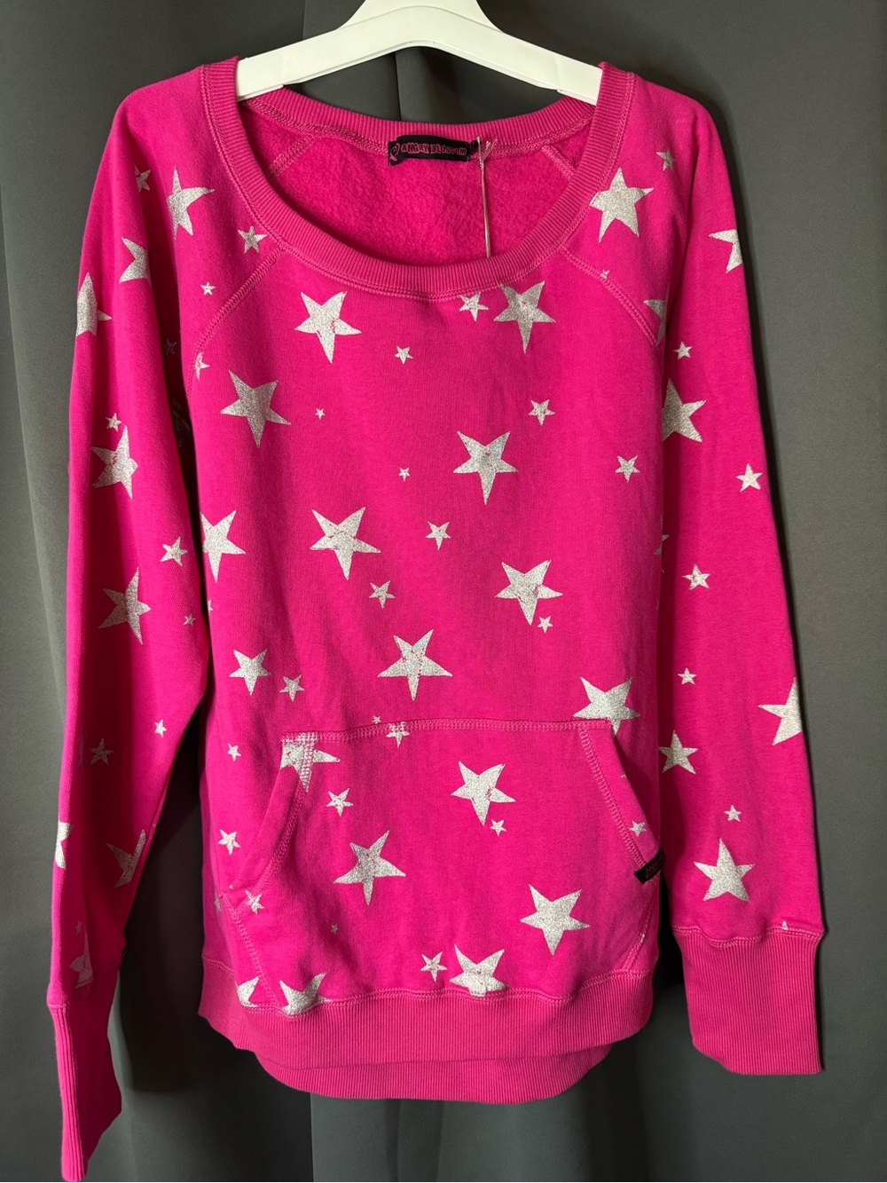 Hot Pink Star-Print Scoop Neck Sweater